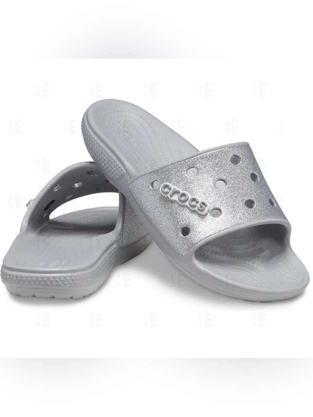 CROCS Kids Silver Glitter Slide Sandals